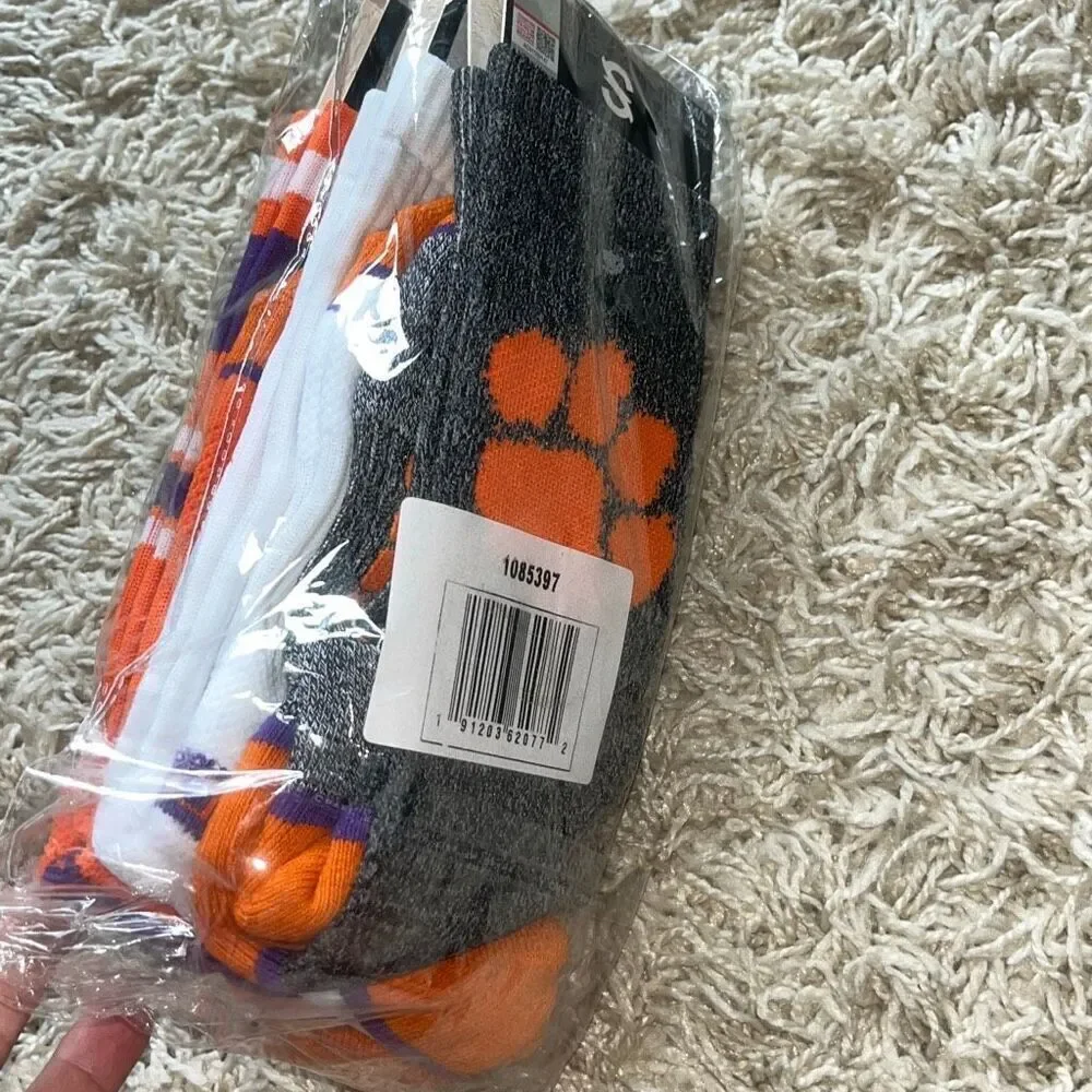 New Unisex Strideline White Clemson Tigers Premium Knit Crew Socks Three-Pack M/